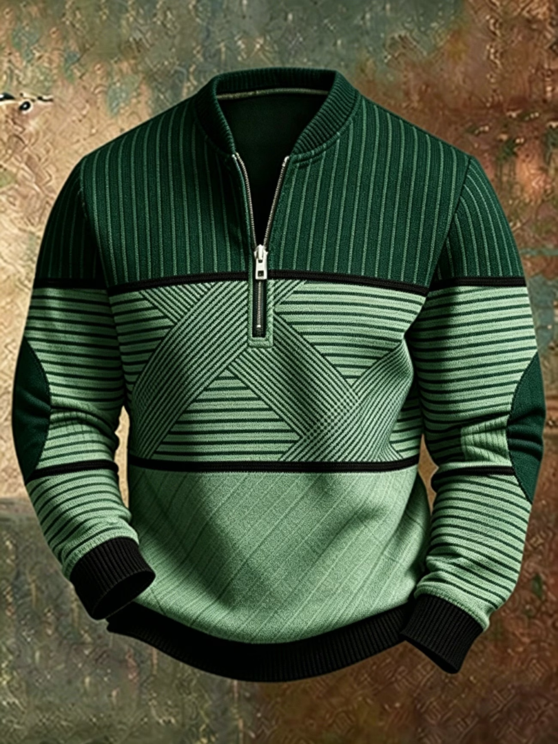 Pull homme demi-zip à motif géométrique, chaud et confortable