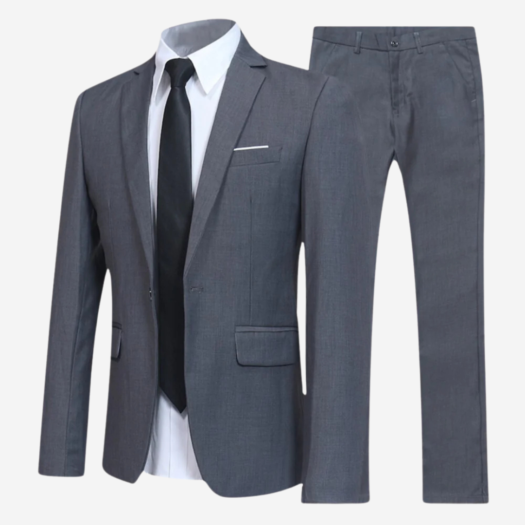 Costume homme deux pièces coupe ajustée, veste droite et pantalon