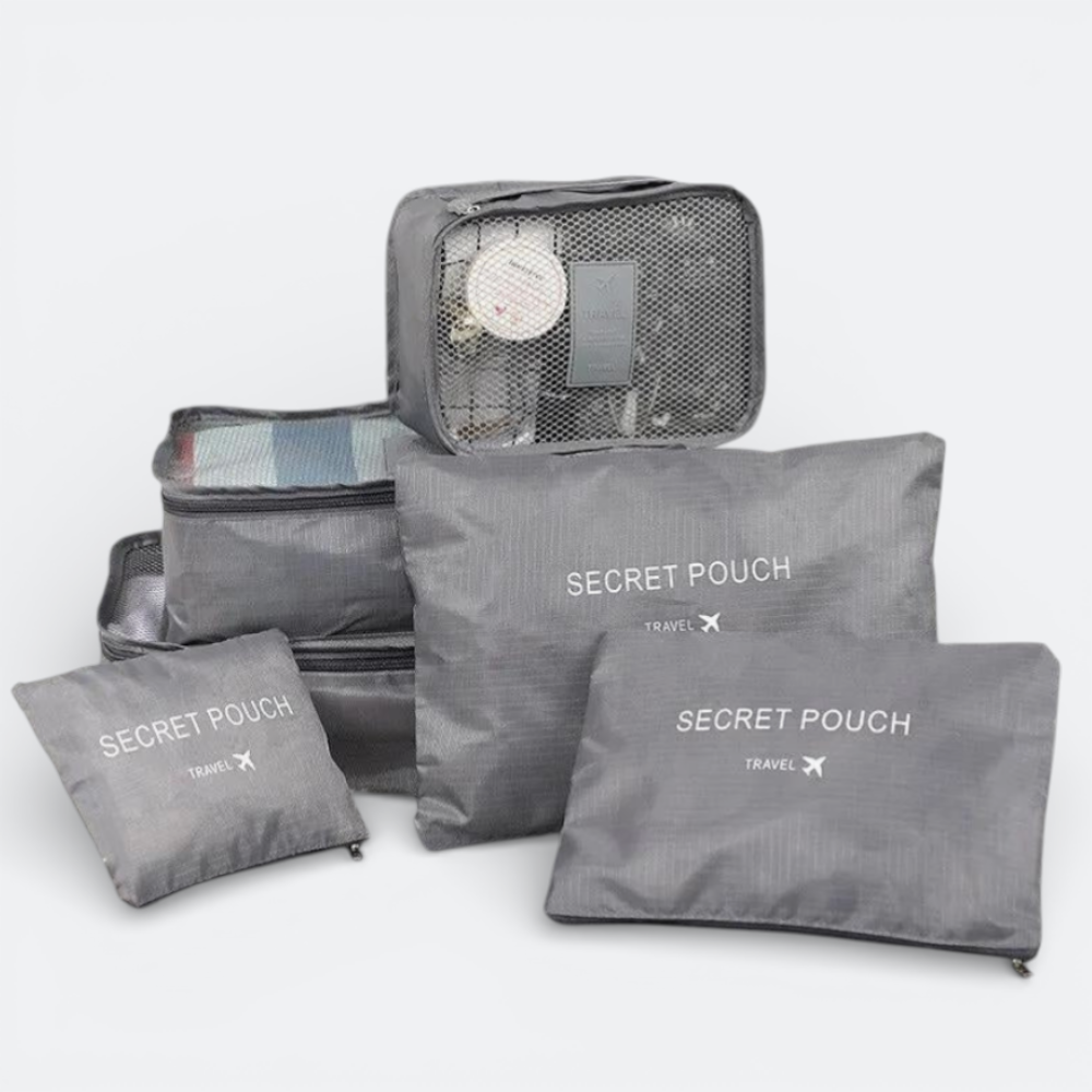 AïtaVia grey nylon travel packing cubes with mesh top and zipper closures, ideal for suitcase organization.