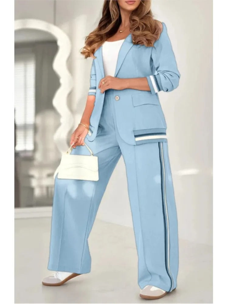 Ensemble Femme Blazer Ajusté & Pantalon Ample Élégant 2 Pièces
