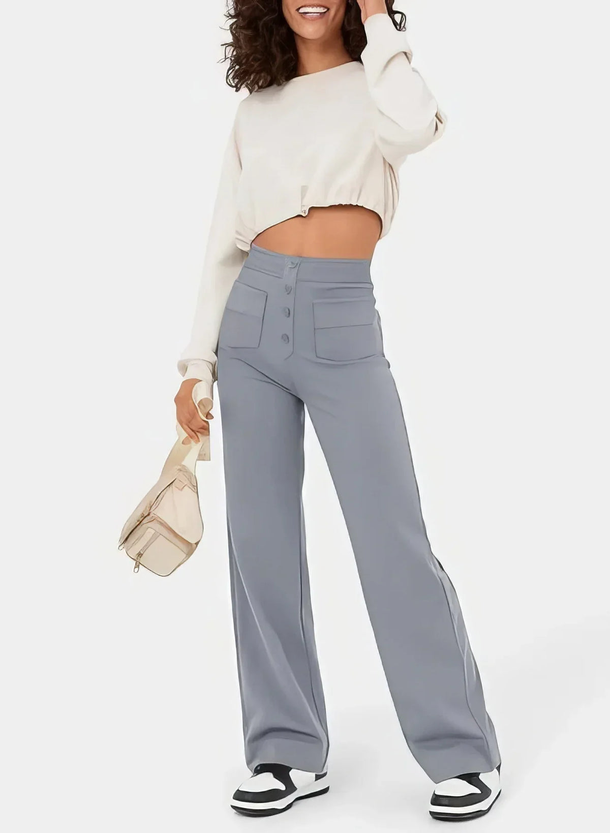 Pantalon Taille Haute Femme Élégant et Confortable