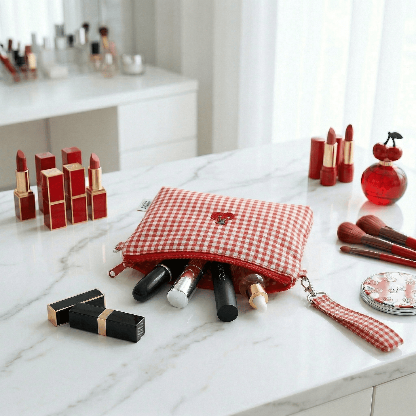 Petite Trousse Maquillage en Toile Vichy Rouge - | AïtaVia