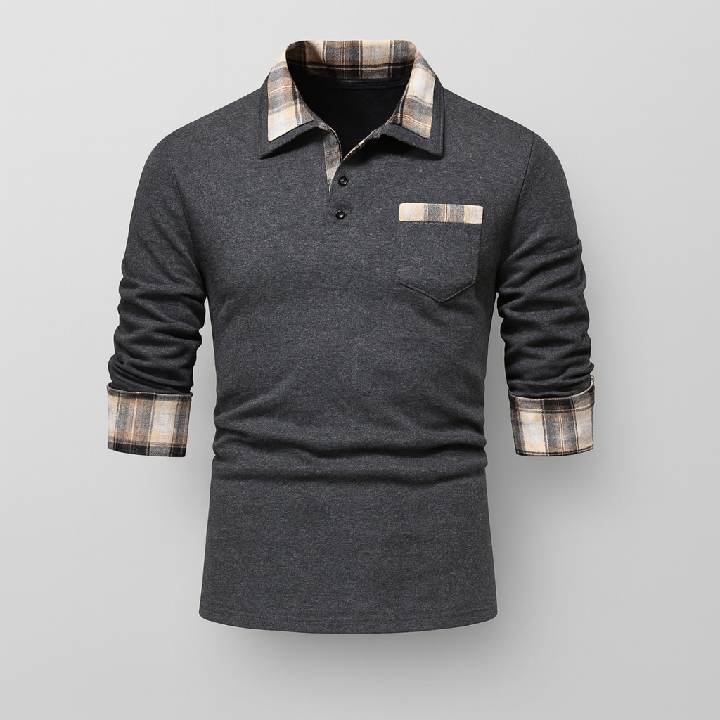 Polo Hommes à Manches Longues et Col Patchwork Élégant