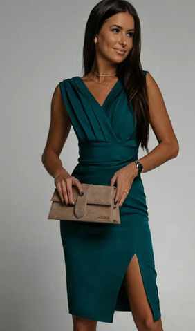 Robe Cocktail Midi pour Femmes - Col V Élégant et Coupe Flatteuse