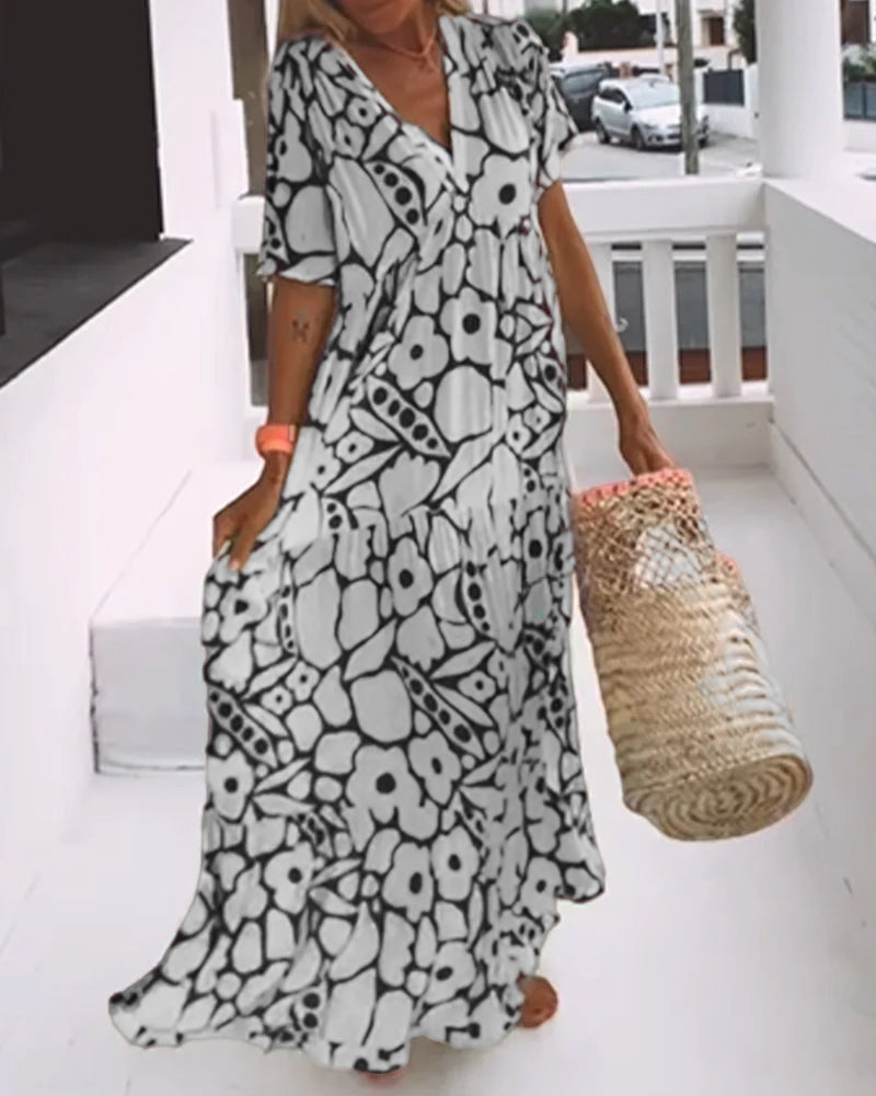 Robe Décontractée Femmes à Imprimé V-Neck - Style Estival