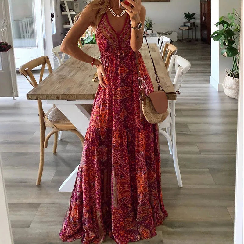 Robe Fleurie Bohème Taille Haute pour Femmes - Élégance Estivale