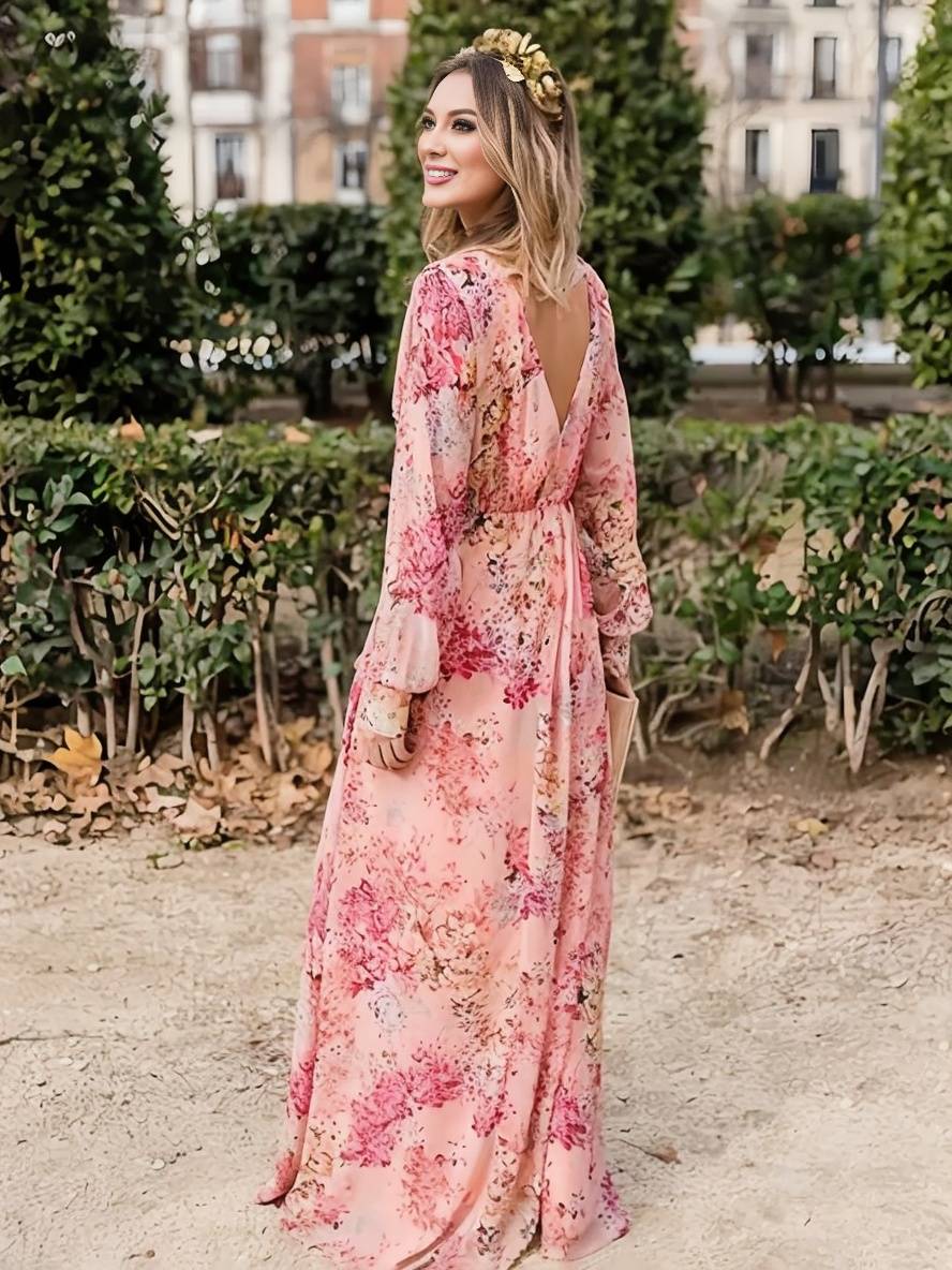 Robe Longue Fleurie Rose pour Femme – Élégance Fluide et Confort Décontracté
