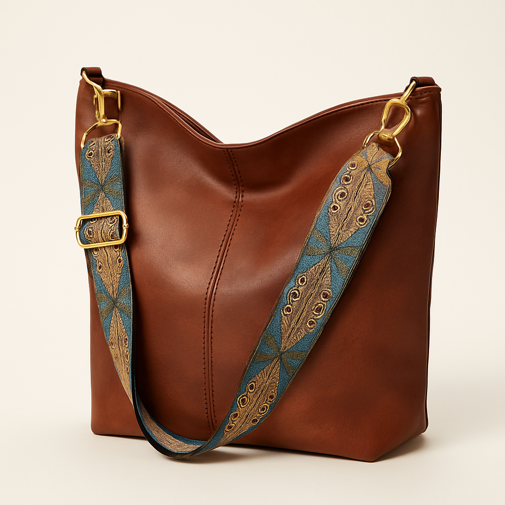 Sac Seau Femme en Cuir Vegan - Bandoulière Brodée Chic