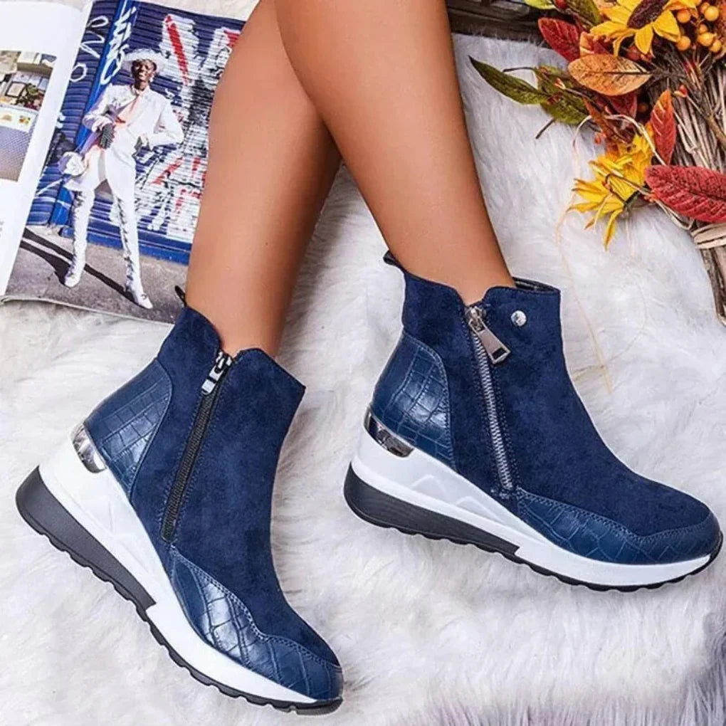 Bottines femme imperméables à double zip et doublure chaude