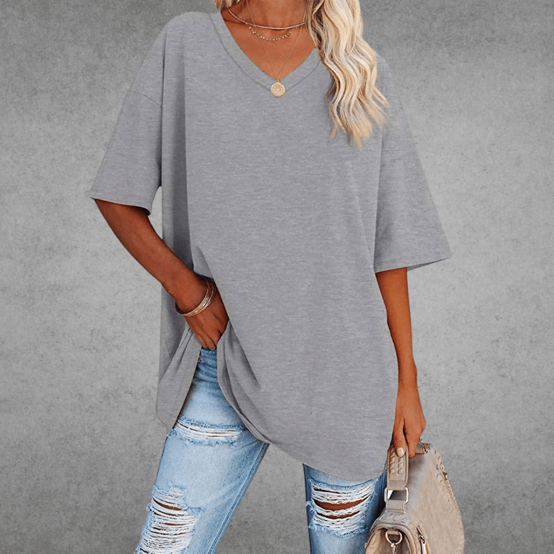 T-shirt Oversize Femme à Col V – Confort Ultime et Style Décontracté