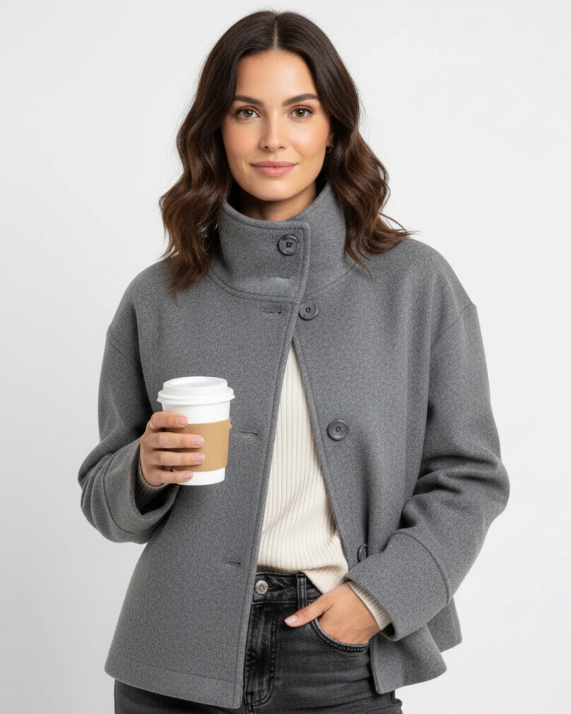 Veste Courte Femme Élégante – Manteau Col Montant Chic pour Automne