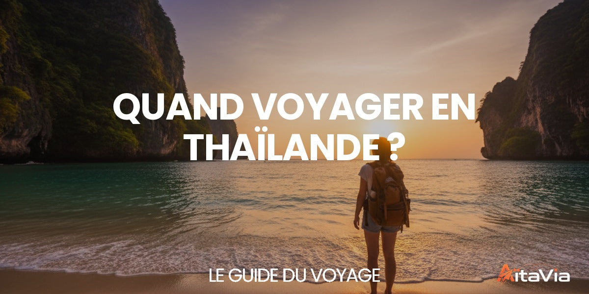 Quand voyager en Thaïlande ? — voyageuse sur une plage tropicale de Krabi au coucher du soleil