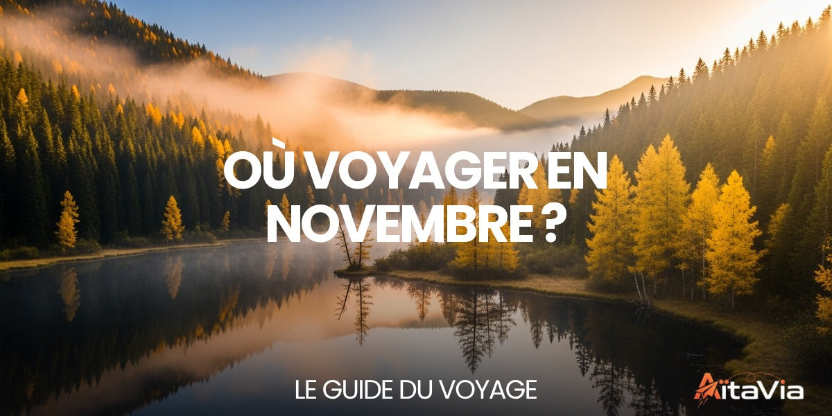 Où voyager en novembre ? — forêt automnale colorée reflétée dans un lac de montagne