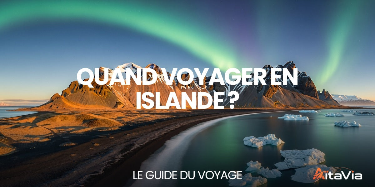 Quand voyager en Islande ? — paysage islandais avec aurores boréales et lac glaciaire