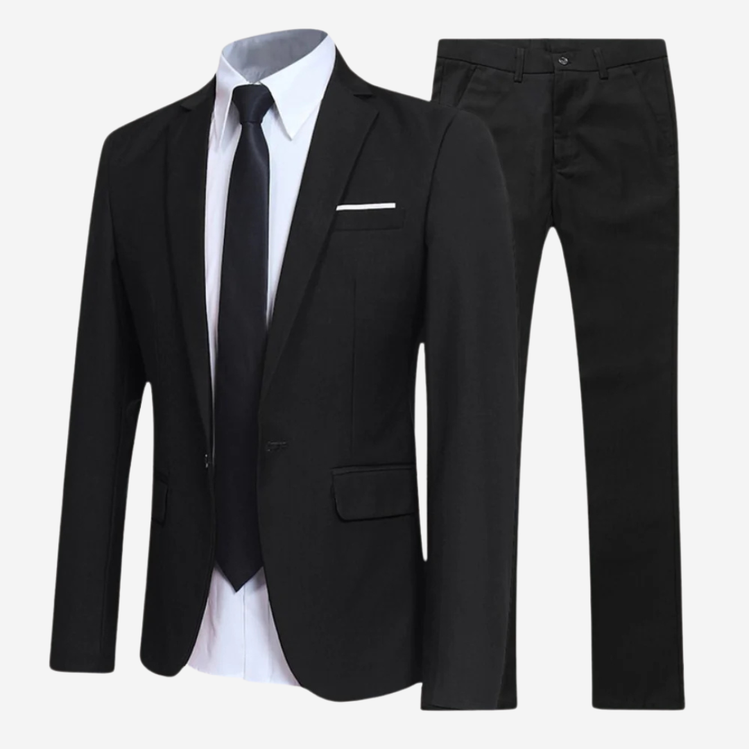 Costume homme deux pièces coupe ajustée, veste droite et pantalon