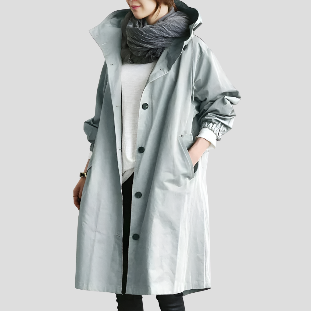 Imperméable femme oversize à capuche en tissu déperlant