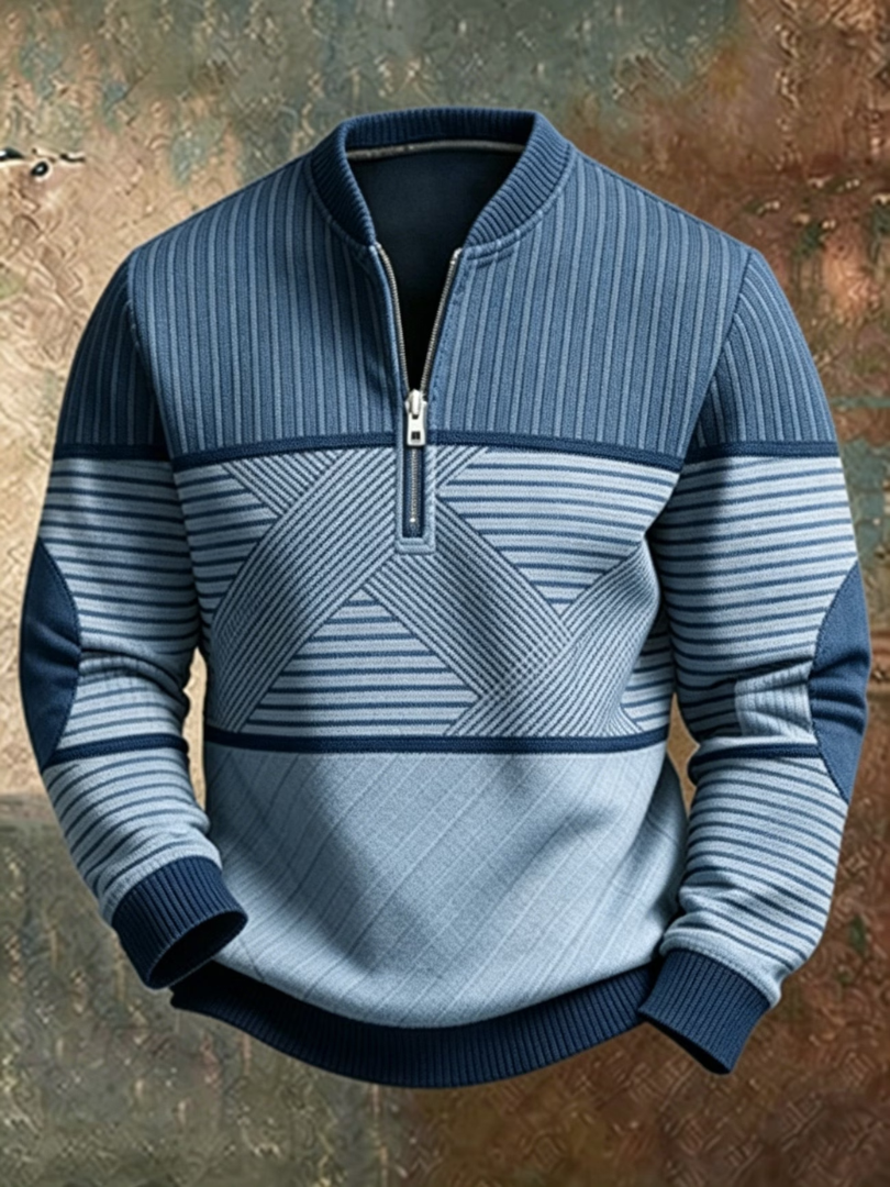 Pull homme demi-zip à motif géométrique, chaud et confortable
