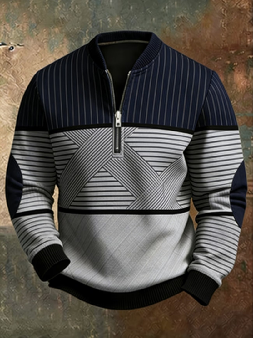 Pull homme demi-zip à motif géométrique, chaud et confortable