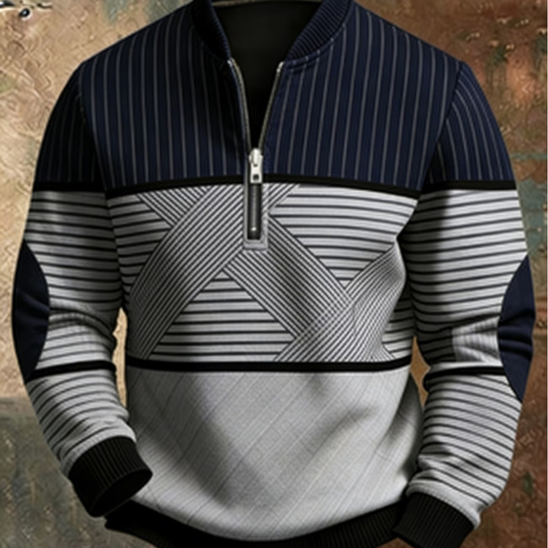 Pull homme demi-zip à motif géométrique, chaud et confortable