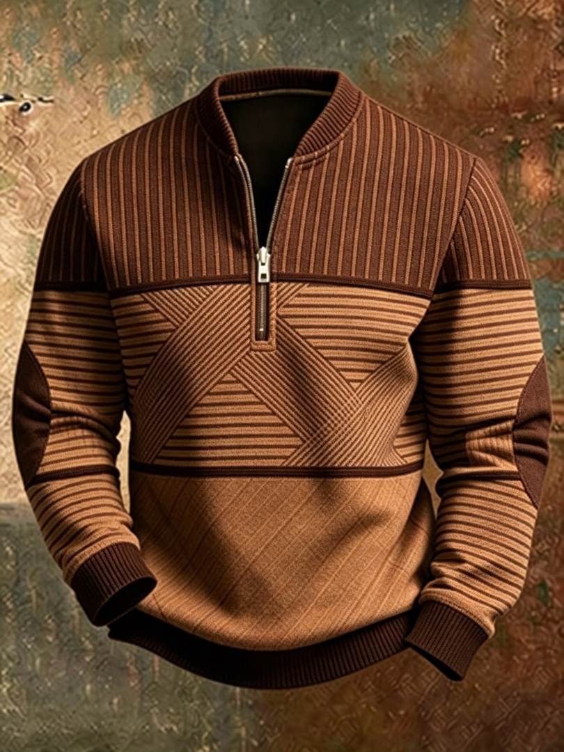 Pull homme demi-zip à motif géométrique, chaud et confortable