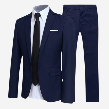Costume homme deux pièces coupe ajustée, veste droite et pantalon