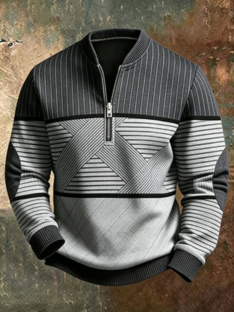 Pull homme demi-zip à motif géométrique, chaud et confortable