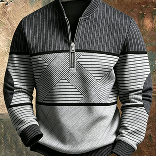 Pull homme demi-zip à motif géométrique, chaud et confortable