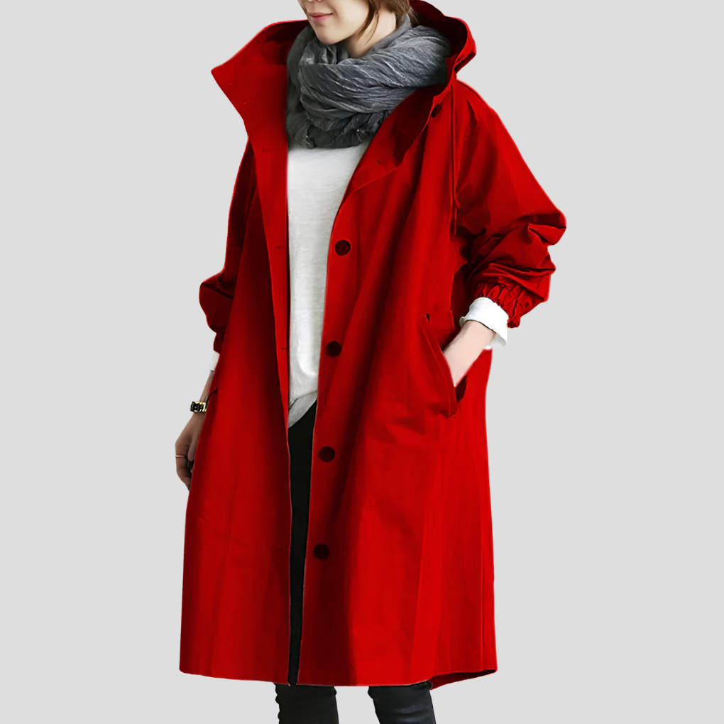 Imperméable femme oversize à capuche en tissu déperlant