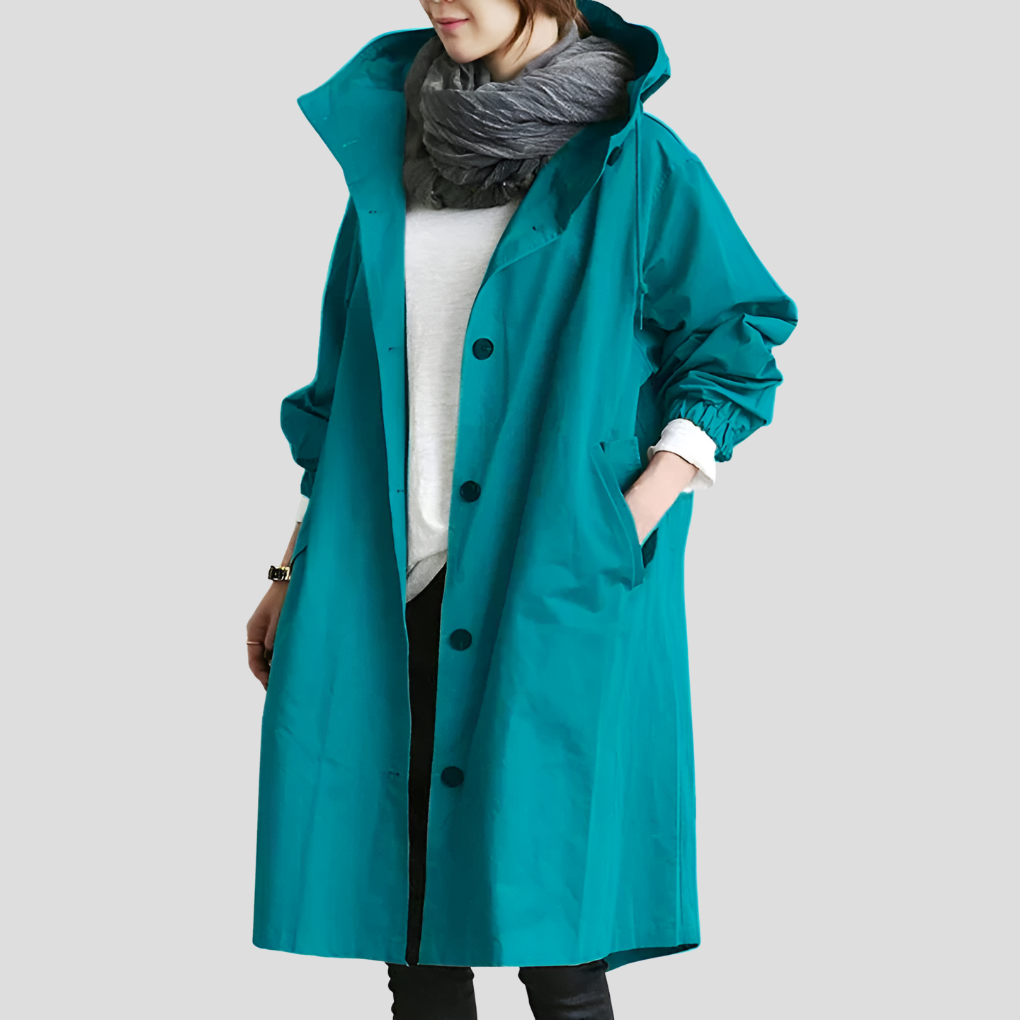 Imperméable femme oversize à capuche en tissu déperlant