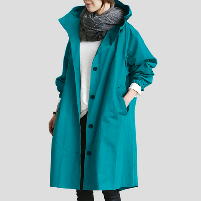 Imperméable femme oversize à capuche en tissu déperlant
