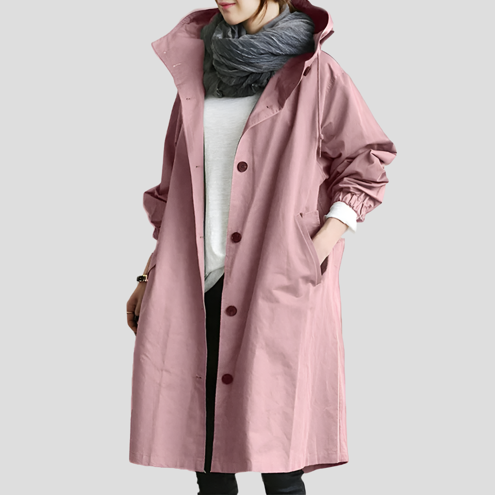 Imperméable femme oversize à capuche en tissu déperlant