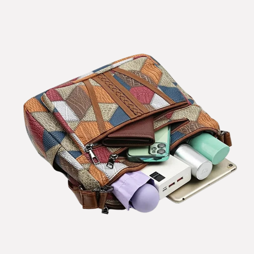 Sac à main femme patchwork structuré avec bandoulière réglable