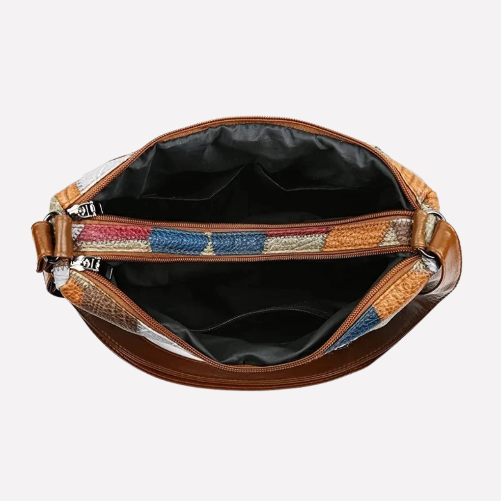Sac à main femme patchwork structuré avec bandoulière réglable