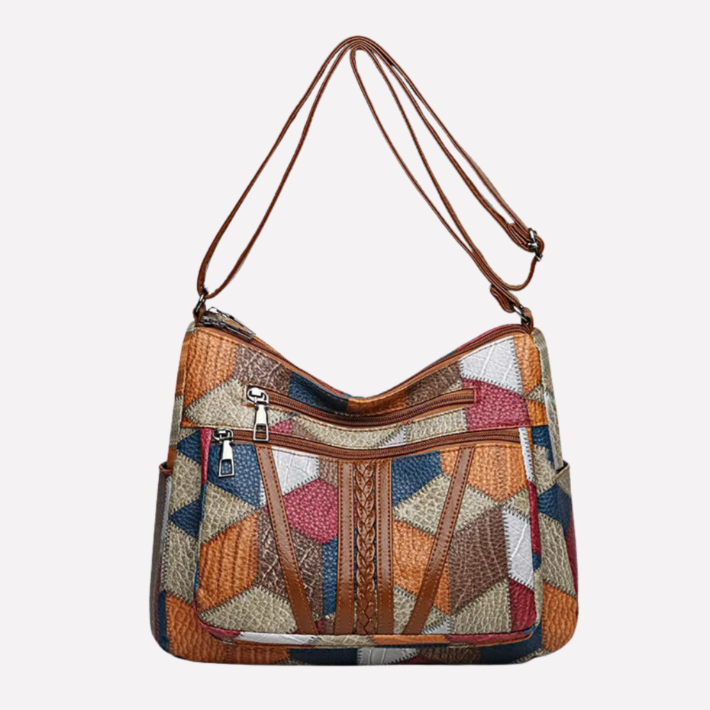 Sac à main femme patchwork structuré avec bandoulière réglable