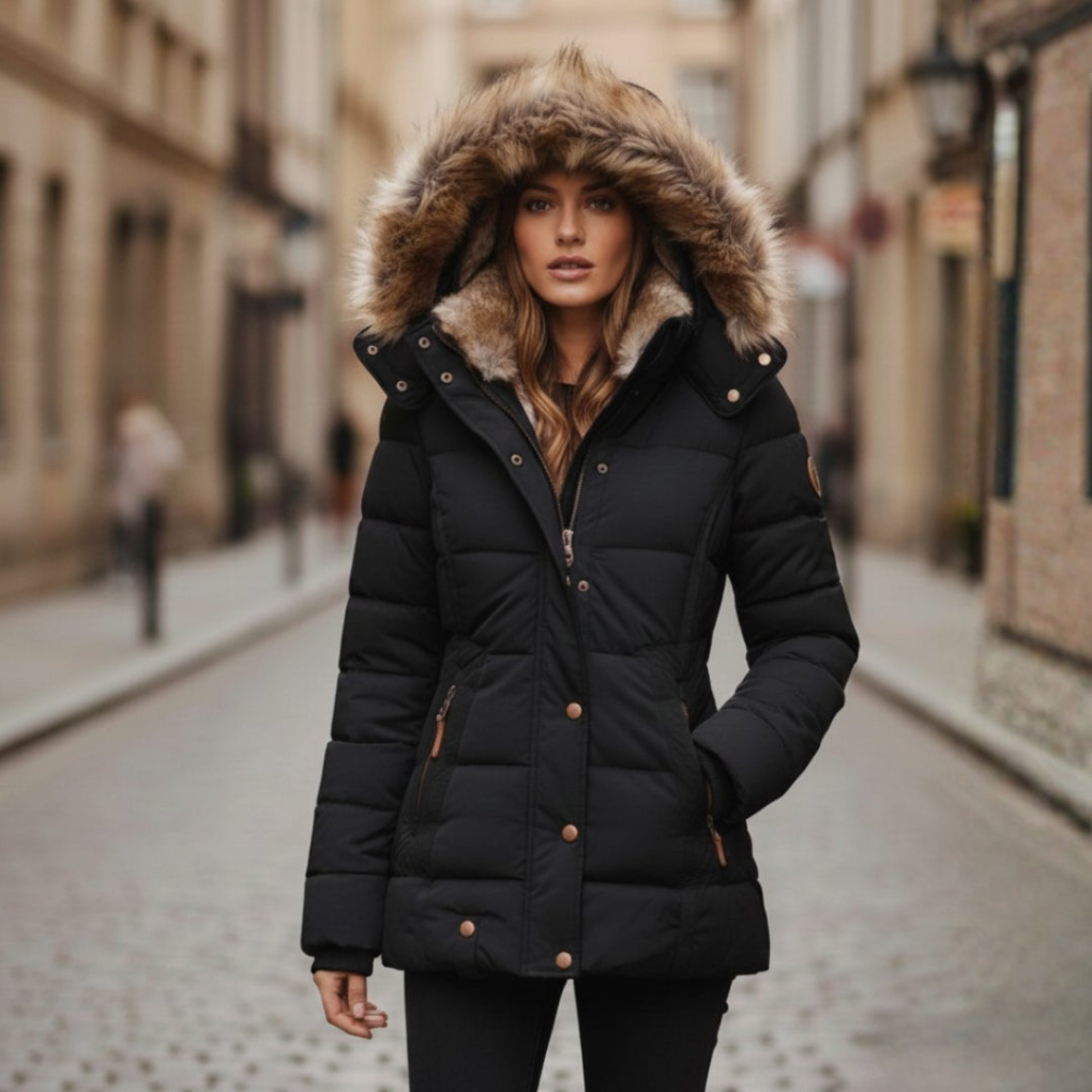 Doudoune femme à capuche, rembourrage synthétique et zip