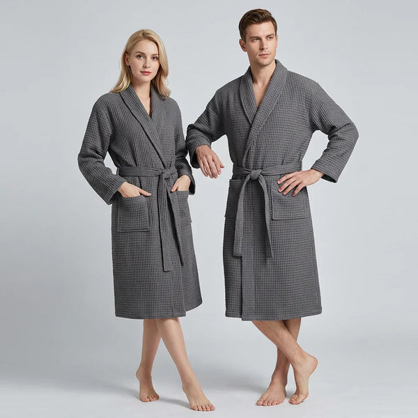 Peignoir unisexe en coton avec col châle et ceinture