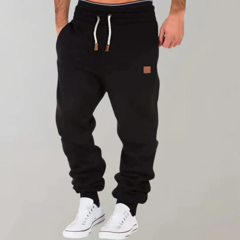 Pantalon de jogging homme en tissu doux, taille élastique à cordon