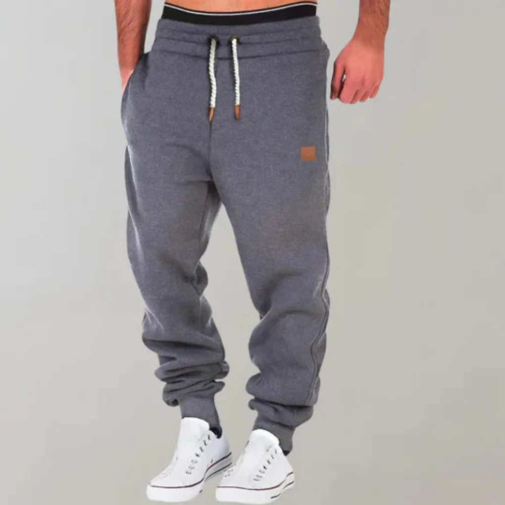 Pantalon de jogging homme en tissu doux, taille élastique à cordon