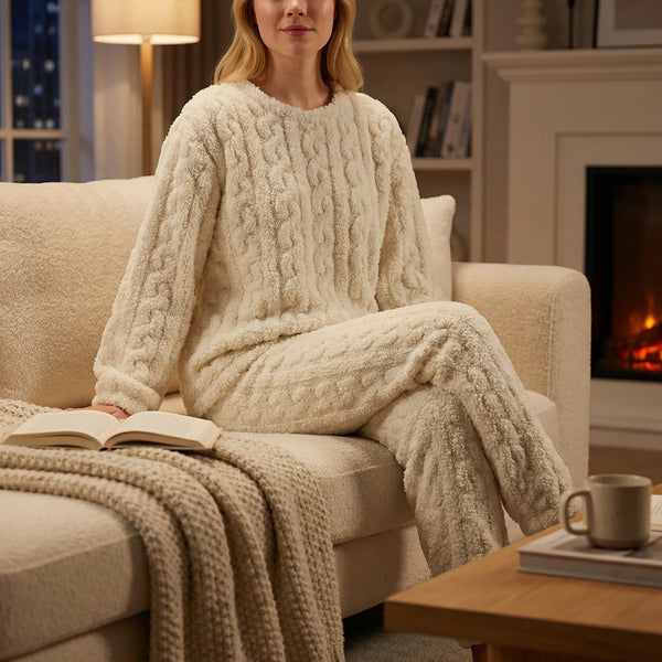 Pyjama femme deux pièces à manches longues, doux et chaud