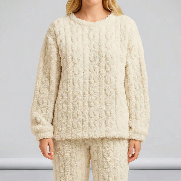 Pyjama femme deux pièces à manches longues, doux et chaud