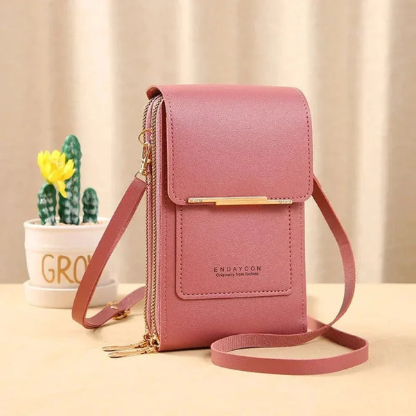 Sac bandoulière femme avec poche tactile pour téléphone