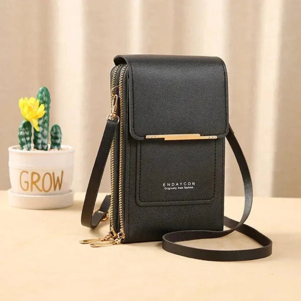 Sac bandoulière femme avec poche tactile pour téléphone