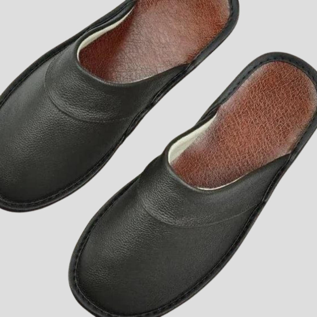 Chaussons homme en cuir à enfiler, semelle intérieure rembourrée