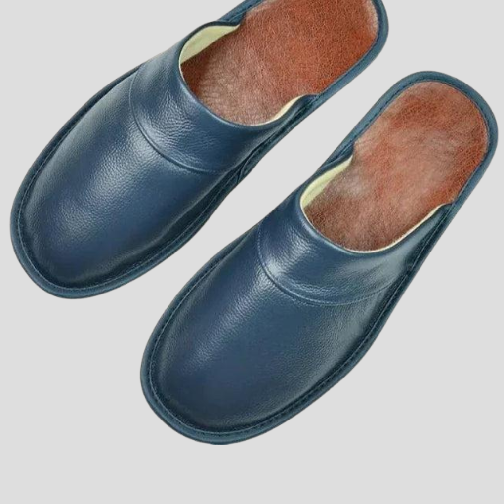 Chaussons homme en cuir à enfiler, semelle intérieure rembourrée