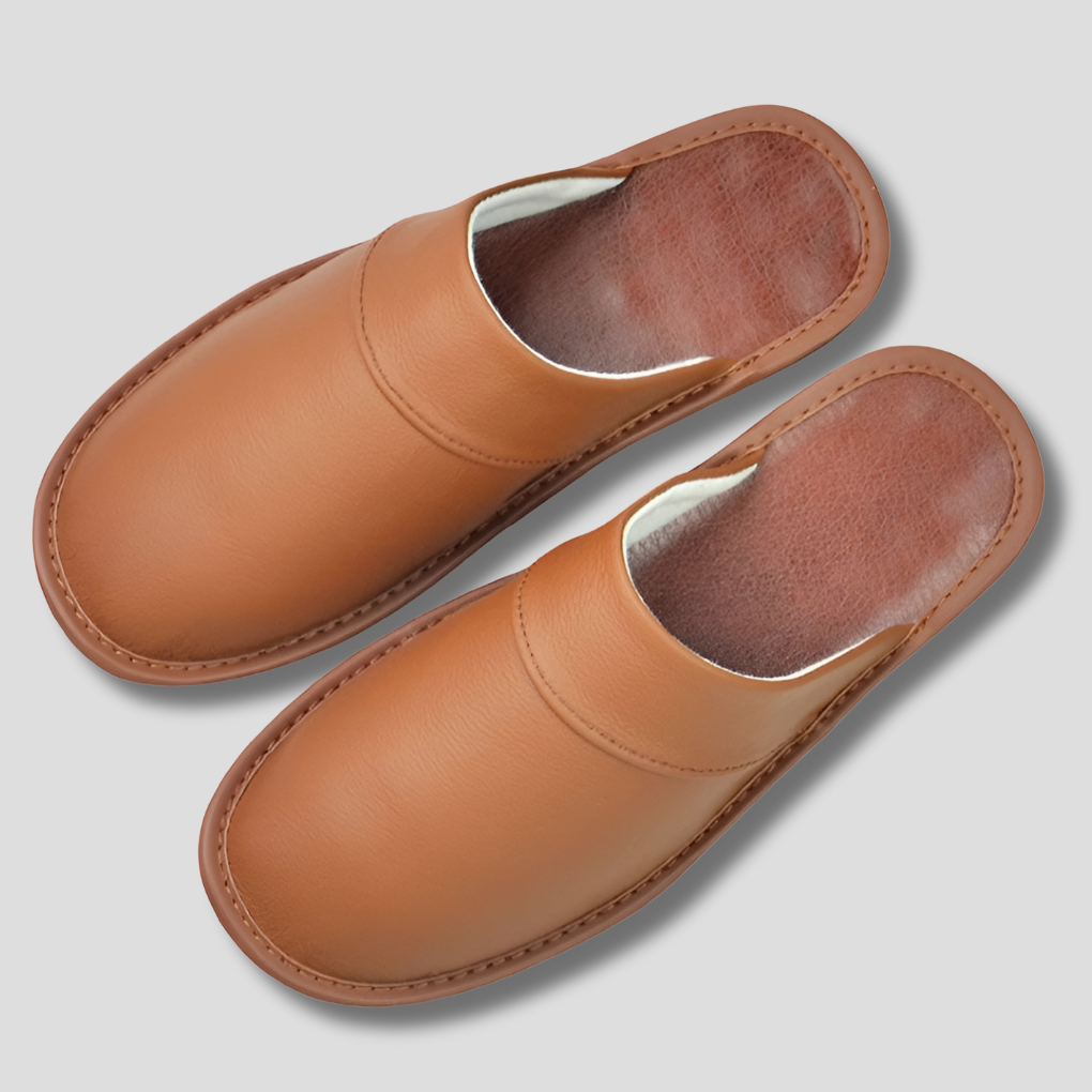 Chaussons homme en cuir à enfiler, semelle intérieure rembourrée