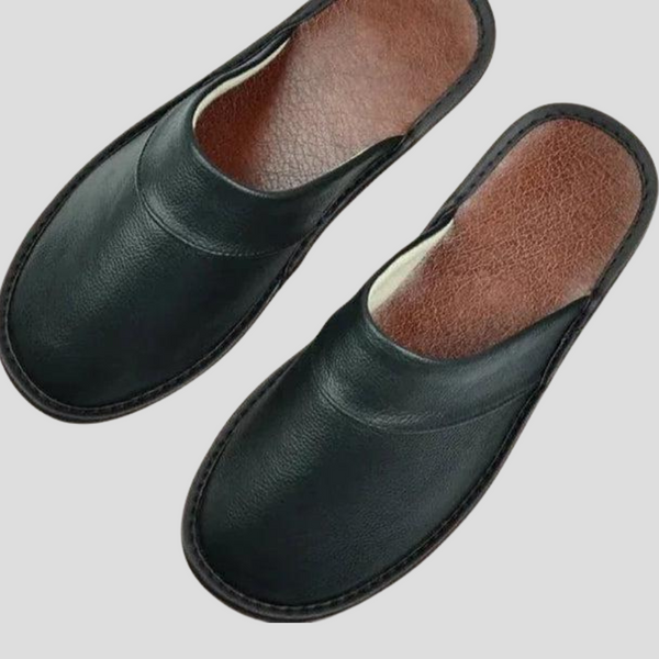 Chaussons homme en cuir à enfiler, semelle intérieure rembourrée
