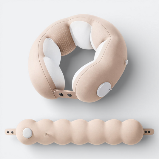 AïtaVia inflatable travel neck pillow in beige, offering ergonomic support for comfortable journeys.