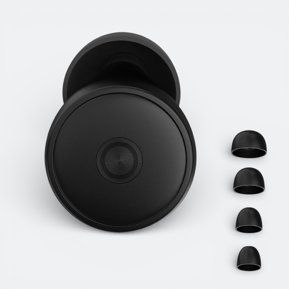 AïtaVia black comfortable earplugs with multiple silicone tips for travel and noise reduction.