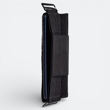 AïtaVia black elastic travel phone belt pouch, discreet and secure for essentials.
