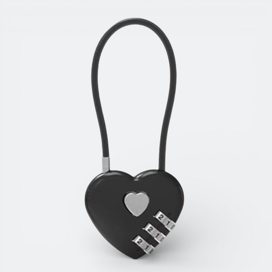 AïtaVia black heart-shaped 3-digit combination luggage lock with a flexible cable.
